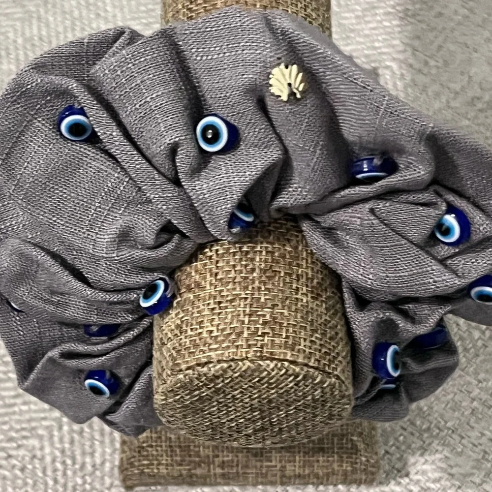 LELE SADOUGHI NWT AUTHENTIC EVIL 🧿EYE OVERSIZED WOVEN LINEN -BLEND SCRUNCHIE - Picture 4 of 11